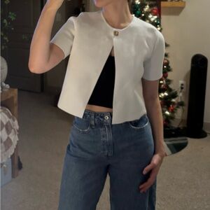Zara White Crop Top with Gold Button